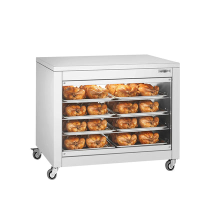 GGM Gastro Tủ Trưng Bày Giữ Nóng - Cửa Lùa Kính Trước & Tấm Kính Sau - 4 Tầng - 2kW - 1098x480x840mm