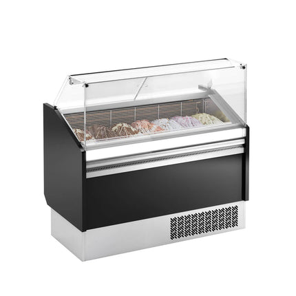 GGM Gastro Tủ Trưng Bày Kem LEVI - 1310mm - Làm Lạnh Tĩnh - Đèn LED - Cho 7 Khay Napoli 5L - Đen