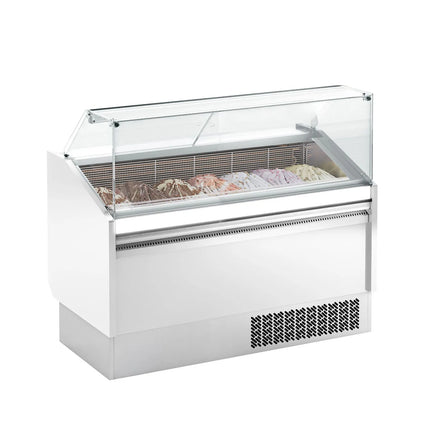 GGM Gastro Tủ Trưng Bày Kem LEVI - 1620mm - Làm Lạnh Tĩnh - Đèn LED - Cho 9+9 Khay Napoli 5L - Trắng