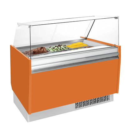 GGM Gastro Tủ Trưng Bày Kem LIAM - 1310mm - Đèn LED - Cho 10 Khay Napoli 5L - Làm Lạnh Tĩnh - Cam