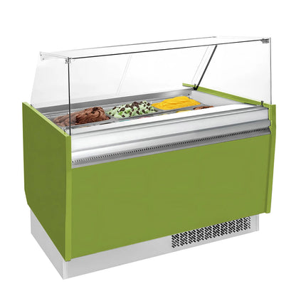 GGM Gastro Tủ Trưng Bày Kem LIAM - 1310mm - Đèn LED - Cho 10 Khay Napoli 5L - Xanh Lá Nhạt - Làm Lạnh Tĩnh