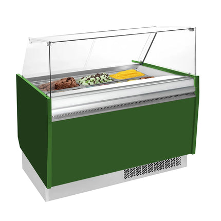 GGM Gastro Tủ Trưng Bày Kem LIAM - 1310mm - Làm Lạnh Tĩnh - Đèn LED - Cho 10 Khay Napoli 5L - Xanh Lá