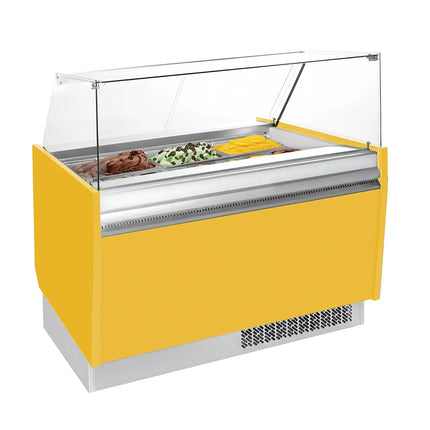 GGM Gastro Tủ Trưng Bày Kem LIAM - 1310mm - Làm Lạnh Tĩnh - Đèn LED - Cho 10 Khay Napoli 5L - Vàng
