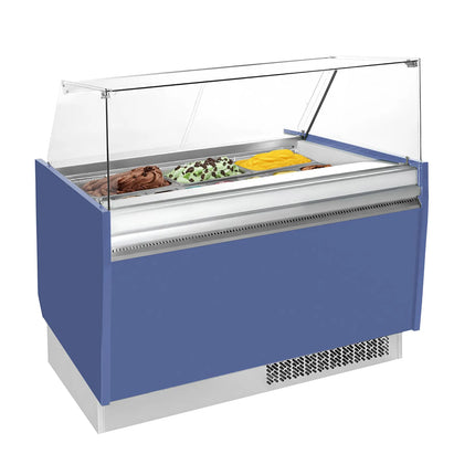 GGM Gastro Tủ Trưng Bày Kem LIAM - 1310mm - Làm Lạnh Tĩnh - Đèn LED - Cho 10 Khay Napoli 5L - Xanh Dương