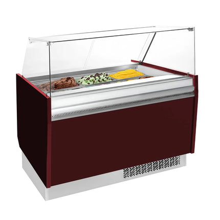 GGM Gastro Tủ Trưng Bày Kem LIAM - 1310mm - Làm Lạnh Tĩnh - Đèn LED - Cho 10+10 Khay Napoli 5L - Đỏ Garnet
