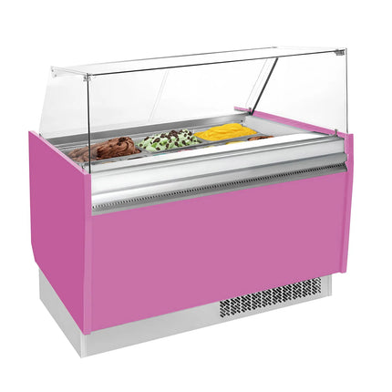 GGM Gastro Tủ Trưng Bày Kem LIAM - 1310mm - Làm Lạnh Tĩnh - Đèn LED - Cho 10+10 Khay Napoli 5L - Hồng