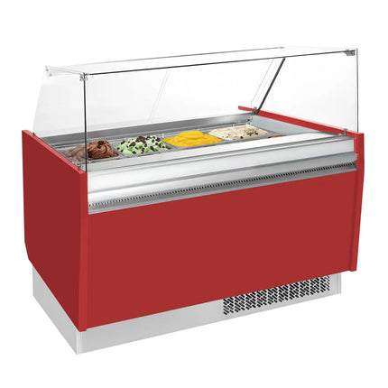 GGM Gastro Tủ Trưng Bày Kem LIAM - 1560mm - Đèn LED - Cho 13 Khay Napoli 5L - Làm Lạnh Tĩnh - Đỏ