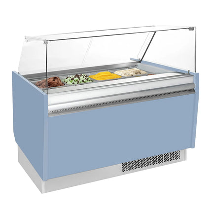 GGM Gastro Tủ Trưng Bày Kem LIAM - 1560mm - Đèn LED - Cho 13 Khay Napoli 5L - Xanh Dương Nhạt - Làm Lạnh Tĩnh