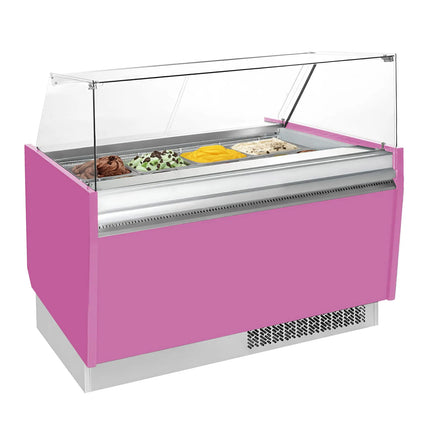 GGM Gastro Tủ Trưng Bày Kem LIAM - 1560mm - Làm Lạnh Tĩnh - Đèn LED - Cho 13 Khay Napoli 5L - Hồng