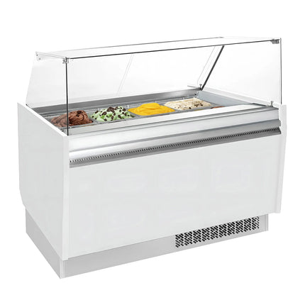 GGM Gastro Tủ Trưng Bày Kem LIAM - 1560mm - Làm Lạnh Tĩnh - Đèn LED - Cho 13 Khay Napoli 5L - Trắng