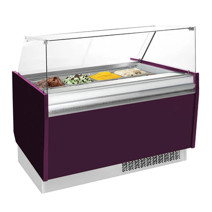 GGM Gastro Tủ Trưng Bày Kem LIAM - 1560mm - Làm Lạnh Tĩnh - Đèn LED - Cho 13 Khay Napoli 5L - Tím