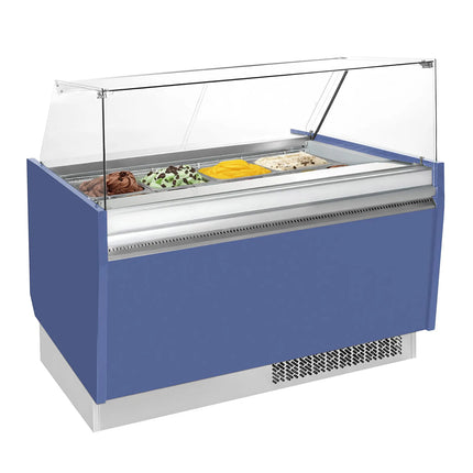 GGM Gastro Tủ Trưng Bày Kem LIAM - 1560mm - Làm Lạnh Tĩnh - Đèn LED - Cho 13 Khay Napoli 5L - Xanh Dương