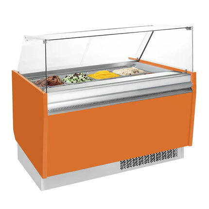 GGM Gastro Tủ Trưng Bày Kem LIAM - 1560mm - Làm Lạnh Tĩnh - Đèn LED - Cho 13 Khay Napoli 5L - Cam