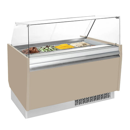 GGM Gastro Tủ Trưng Bày Kem LIAM - 1560mm - Làm Lạnh Tĩnh - Đèn LED - Cho 13 Khay Napoli 5L - Be