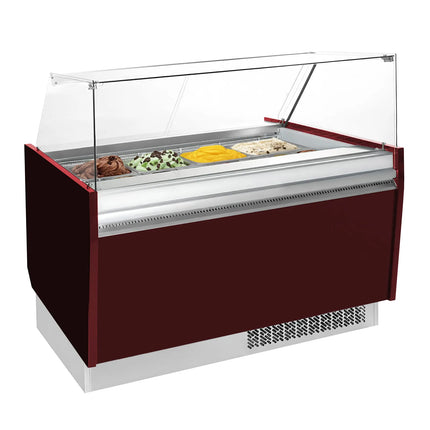 GGM Gastro Tủ Trưng Bày Kem LIAM - 1560mm - Làm Lạnh Tĩnh - Đèn LED - Cho 13+13 Khay Napoli 5L - Đỏ Garnet