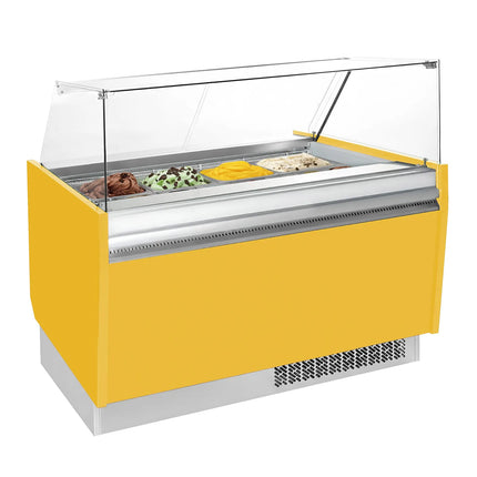 GGM Gastro Tủ Trưng Bày Kem LIAM - 1560mm - Làm Lạnh Tĩnh - Đèn LED - Cho 13+13 Khay Napoli 5L - Vàng
