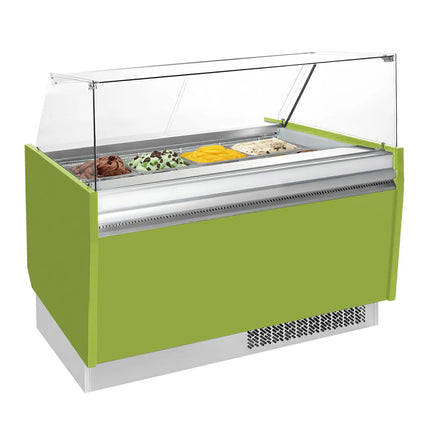 GGM Gastro Tủ Trưng Bày Kem LIAM - 1560mm - Làm Lạnh Tĩnh - Đèn LED - Cho 13+13 Khay Napoli 5L - Xanh Lá Nhạt