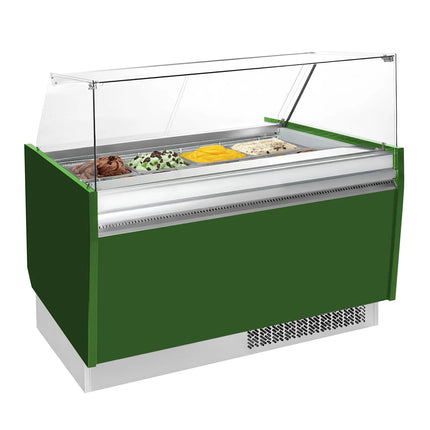 GGM Gastro Tủ Trưng Bày Kem LIAM - 1560mm - Làm Lạnh Tĩnh - Đèn LED - Cho 13+13 Khay Napoli 5L - Xanh Lá