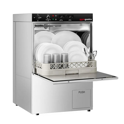 GGM Gastro Undercounter Commercial Dishwasher - 500mm Basket - Manual Controls - 5.1kW - with Drain, Rinse Aid & Detergent Pumps