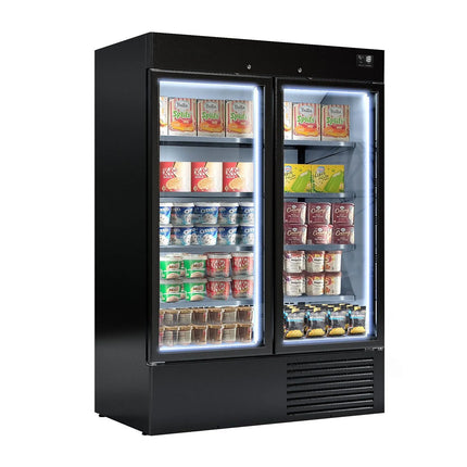 GGM Gastro Upright Display Freezer - 1310L - with 2 glass sliding doors - Black