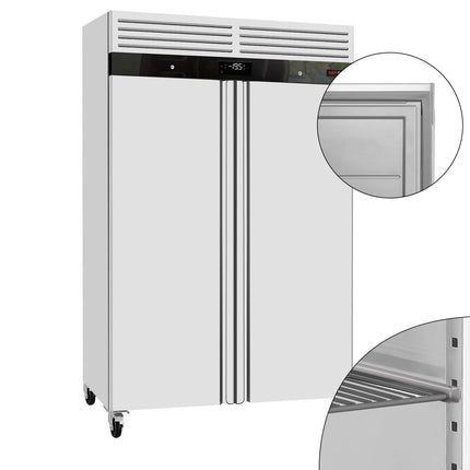 GGM Gastro Upright Freezer Stainless steel ECO - 1200L - with 2 doors - On castors - Inner door plastic