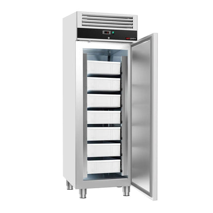 GGM Gastro Upright Fridge Stainless steel ECO - EN 600x400mm - 600L - with 1 door & 5 fish containers - Black front