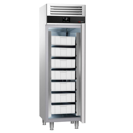 GGM Gastro Upright Fridge Stainless steel PREMIUM - 400L - with 1 door & 5 fish containers