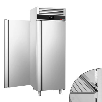 GGM Gastro Upright Fridge Stainless steel PREMIUM - GN 2/1 - with 2 doors & Support grids - Pass-through