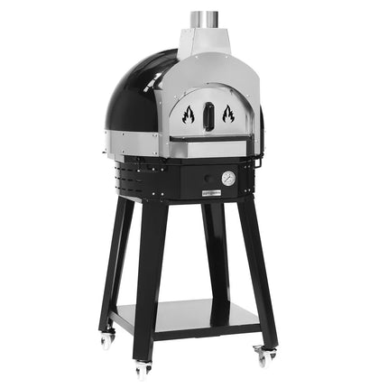 GGM Gastro Wood-Fired Pizza Oven - Single Deck - Black - up to 400°C - incl. Base frame - with Wheels