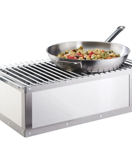 Giá Đỡ Nồi Hâm Nóng Cal-Mil 3391-55 Có Ngăn Nhiên Liệu 55.9 x 19.1 cm, Inox