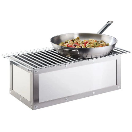 Giá Đỡ Nồi Hâm Nóng Cal-Mil 3391-55 Có Ngăn Nhiên Liệu 55.9 x 19.1 cm, Inox