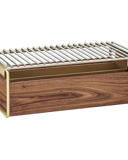 Giá Đỡ Nồi Hâm Nóng Cal-Mil 3722-46 Có Ngăn Nhiên Liệu 55.9 x 30.5 cm, Gỗ Óc Chó/Đồng Thau