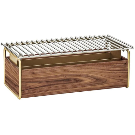Giá Đỡ Nồi Hâm Nóng Cal-Mil 3722-46 Có Ngăn Nhiên Liệu 55.9 x 30.5 cm, Gỗ Óc Chó/Đồng Thau