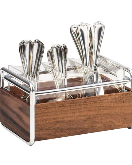 Giá Đựng Dao Muỗng Nĩa Cal-Mil 3700-49 3 Ngăn 24.1 x 16.5 x 14 cm Gỗ Óc Chó/Chrome