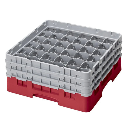 Giá Đựng Ly Camrack® Cambro 36S638163 36 Ngăn - 3 Thanh Nối Xám, Màu Đỏ