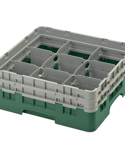 Giá Đựng Ly Camrack® Cambro 9S434119 9 Ngăn - 2 Thanh Nối Màu Xám, Xanh Sherwood
