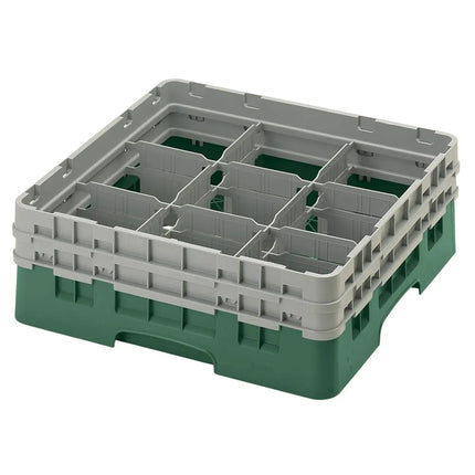 Giá Đựng Ly Camrack® Cambro 9S434119 9 Ngăn - 2 Thanh Nối Màu Xám, Xanh Sherwood