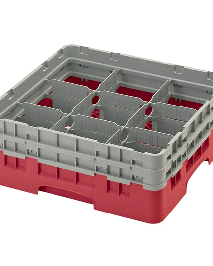 Giá Đựng Ly Camrack® Cambro 9S434163 9 Ngăn - (2) Thanh Nối Xám, Màu Đỏ