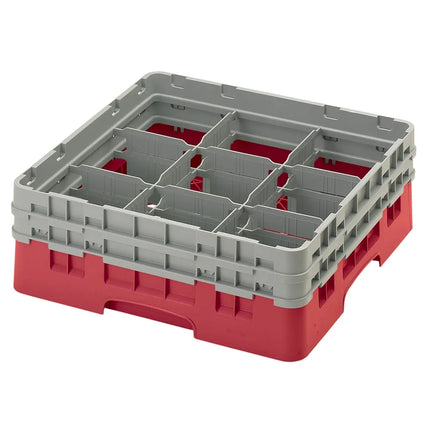 Giá Đựng Ly Camrack® Cambro 9S434163 9 Ngăn - (2) Thanh Nối Xám, Màu Đỏ