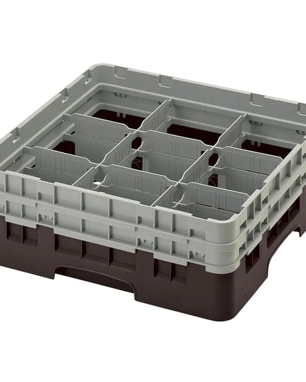 Giá Đựng Ly Camrack® Cambro 9S434167 9 Ngăn - (2) Thanh Nối Xám, Màu Nâu