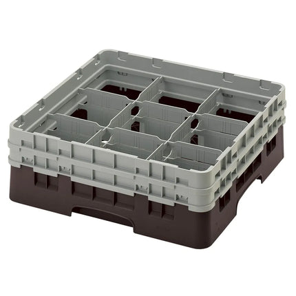 Giá Đựng Ly Camrack® Cambro 9S434167 9 Ngăn - (2) Thanh Nối Xám, Màu Nâu