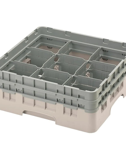 Giá Đựng Ly Camrack® Cambro 9S434184 9 Ngăn - (2) Thanh Nối Xám, Màu Beige