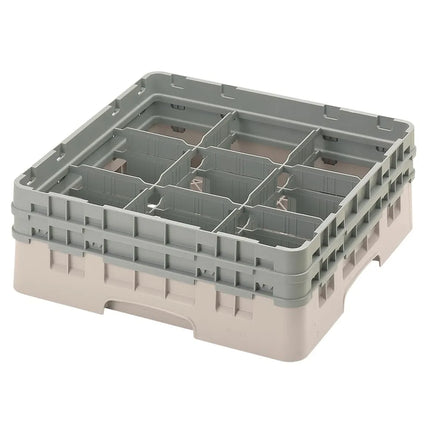 Giá Đựng Ly Camrack® Cambro 9S434184 9 Ngăn - (2) Thanh Nối Xám, Màu Beige