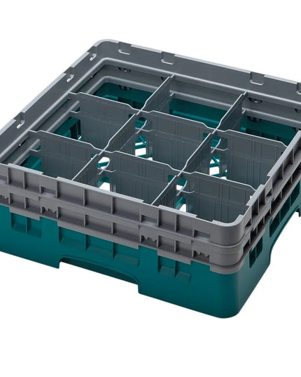 Giá Đựng Ly Camrack® Cambro 9S434414 9 Ngăn - (2) Thanh Nối Xám, Màu Teal