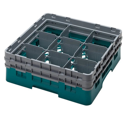 Giá Đựng Ly Camrack® Cambro 9S434414 9 Ngăn - (2) Thanh Nối Xám, Màu Teal