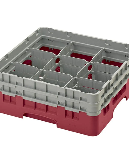 Giá Đựng Ly Camrack® Cambro 9S434416 9 Ngăn - (2) Thanh Nối Xám, Màu Cranberry