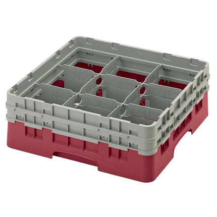 Giá Đựng Ly Camrack® Cambro 9S434416 9 Ngăn - (2) Thanh Nối Xám, Màu Cranberry
