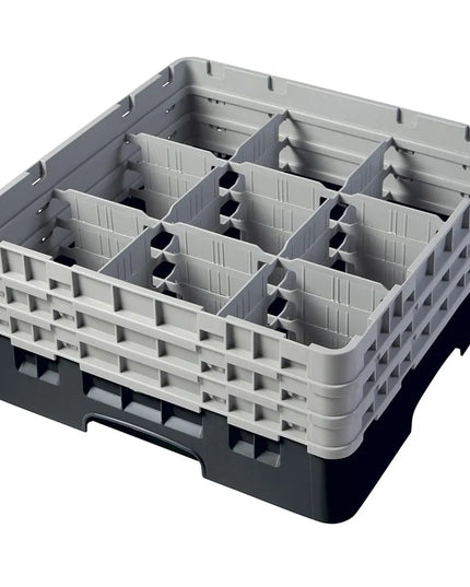 Giá Đựng Ly Camrack® Cambro 9S638110 9 Ngăn - 3 Thanh Nối Xám, Màu Đen