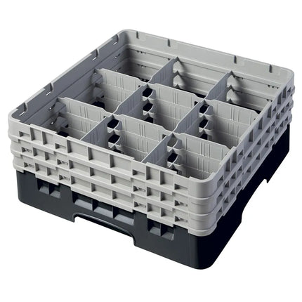 Giá Đựng Ly Camrack® Cambro 9S638110 9 Ngăn - 3 Thanh Nối Xám, Màu Đen
