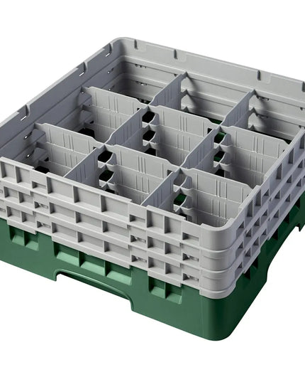 Giá Đựng Ly Camrack® Cambro 9S638119 9 Ngăn - 3 Thanh Nối Xám, Màu Xanh Lá Sherwood